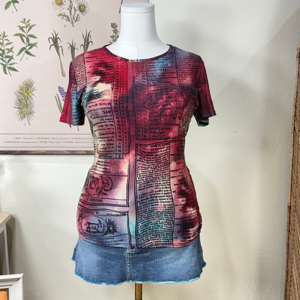 90s Y2k Watercolor Graphic Print Top Fairy Grunge Witchy Whimsigoth Hippie M L